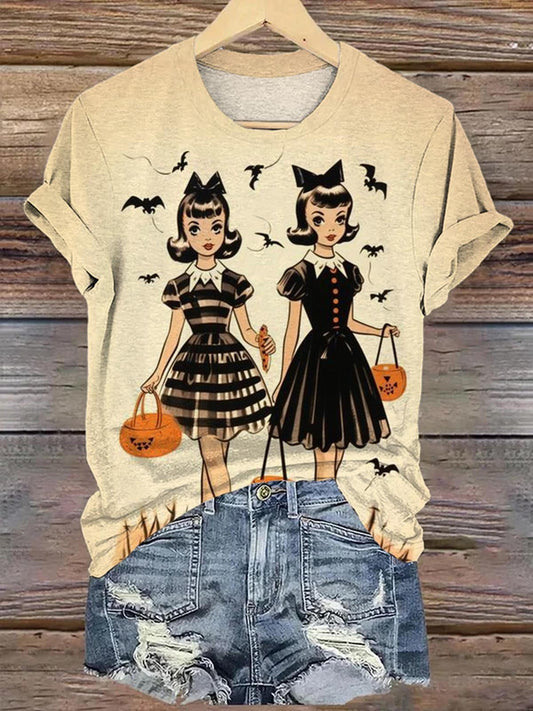 Halloween Girl Printed Crew Neck T-shirt