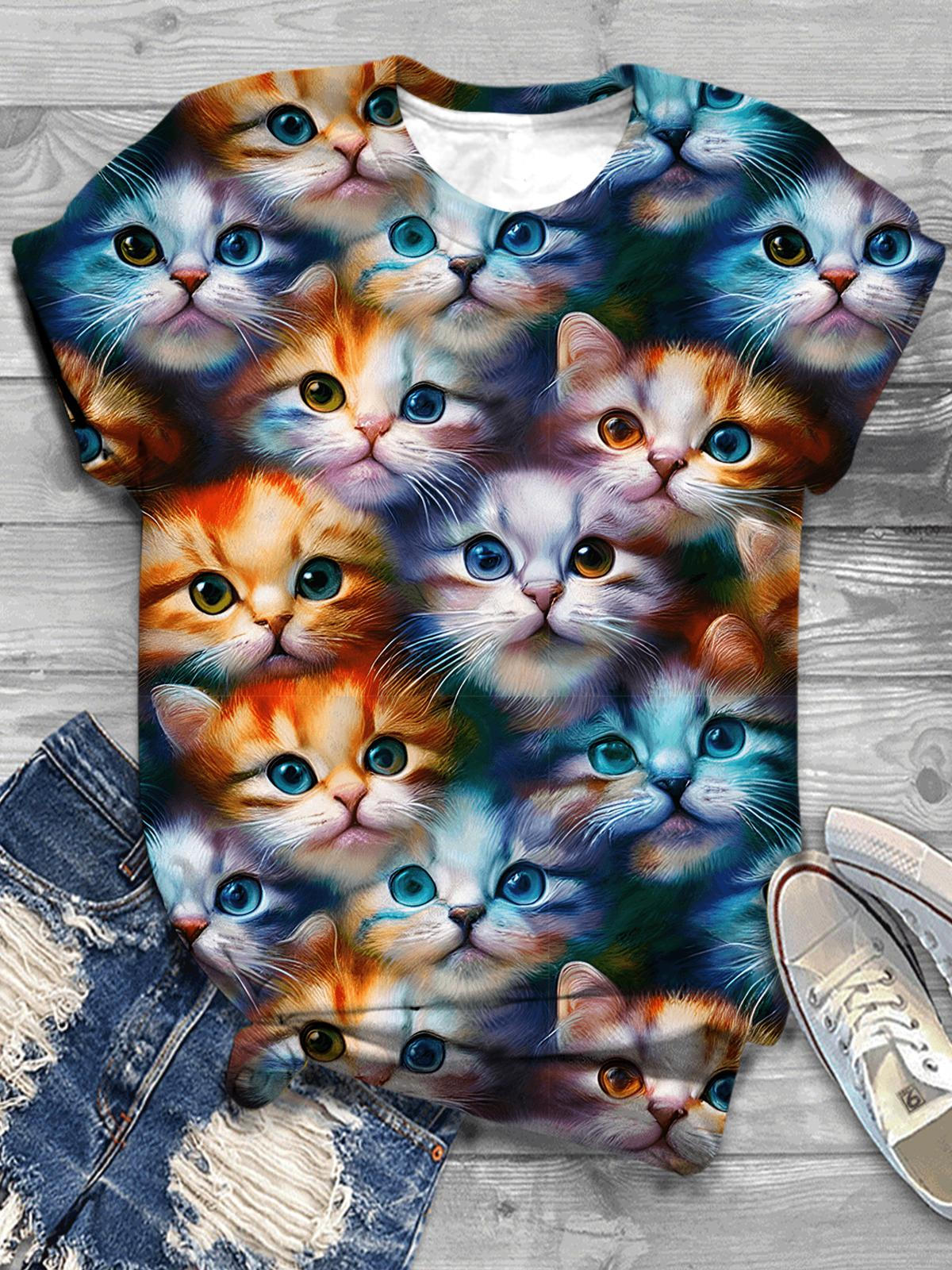 Funny Cat Print Casual T-Shirt