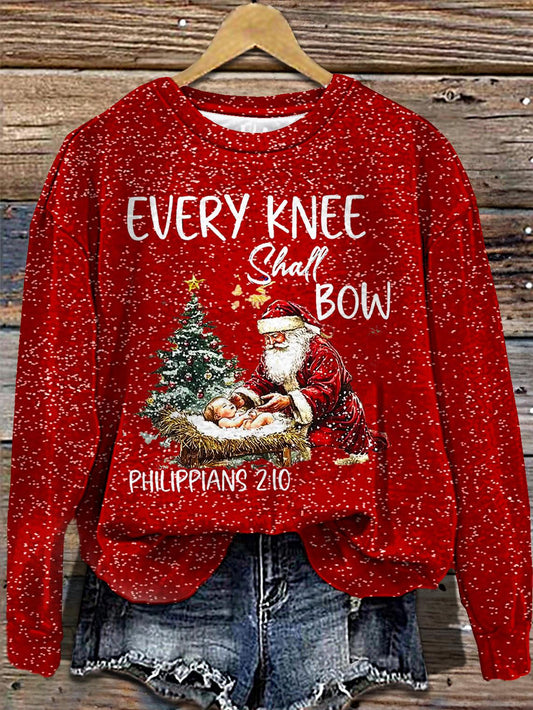 Women's Christmas Kneeling Crew  Long Sleeve Casual Top