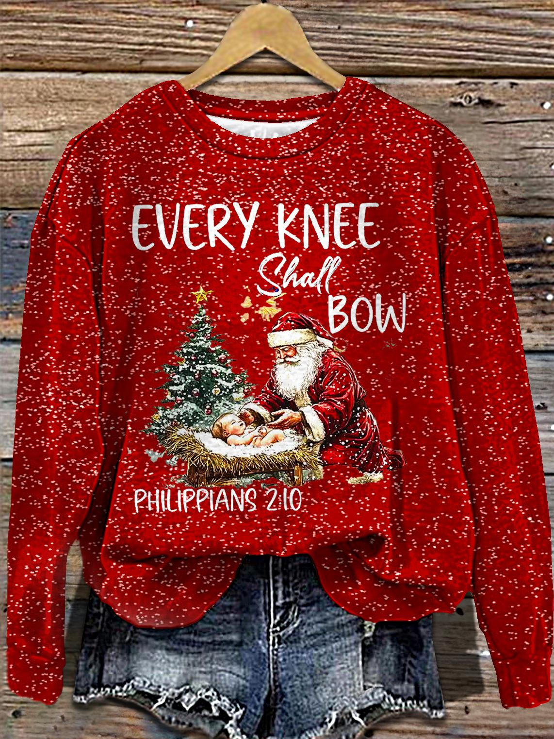 Women's Christmas Jesus Santa Printed Long Sleeve Casual Top