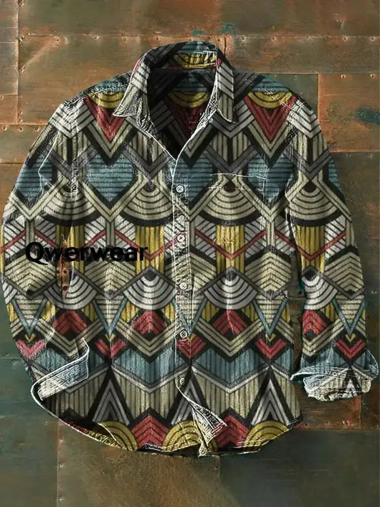 Retro Abstract Gradient Art Print Casual Long Sleeve Shirt