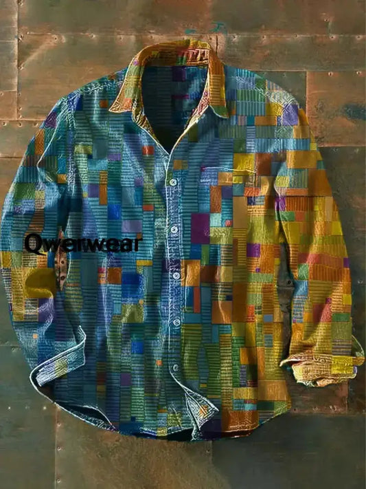 Retro Abstract Gradient Art Print Casual Long Sleeve Shirt