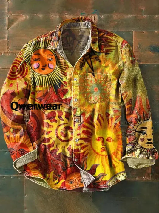 Retro Abstract Gradient Art Print Casual Long Sleeve Shirt