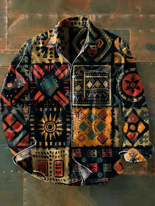 Retro Abstract Gradient Art Print Casual Long Sleeve Shirt