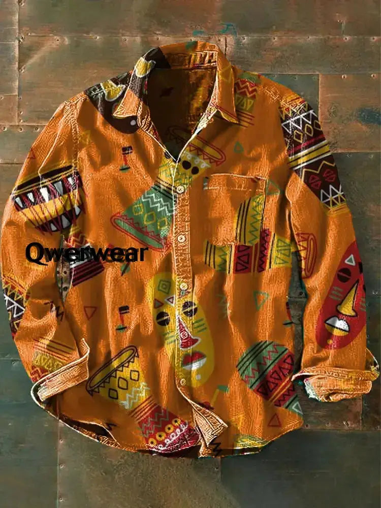 Retro Abstract Gradient Art Print Casual Long Sleeve Shirt