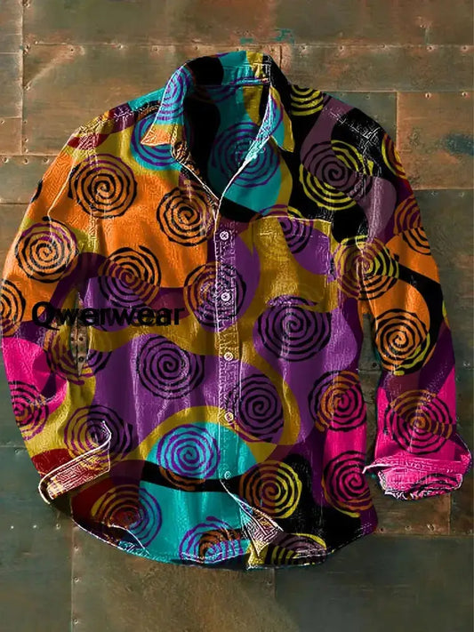 Retro Abstract Gradient Art Print Casual Long Sleeve Shirt