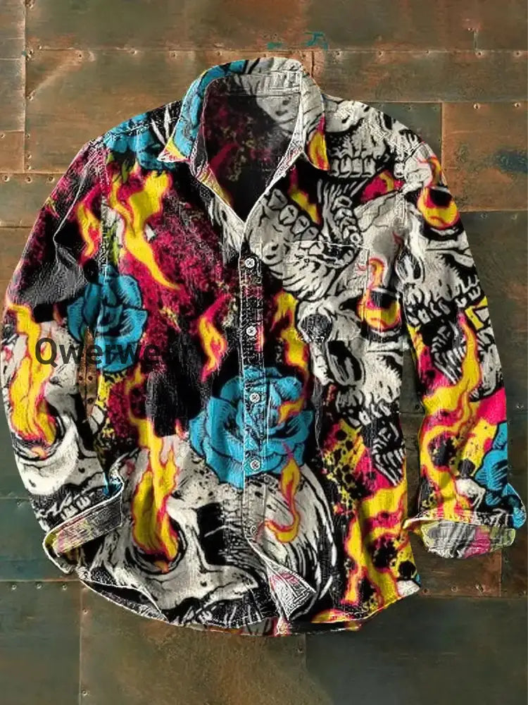 Retro Abstract Gradient Art Print Casual Long Sleeve Shirt