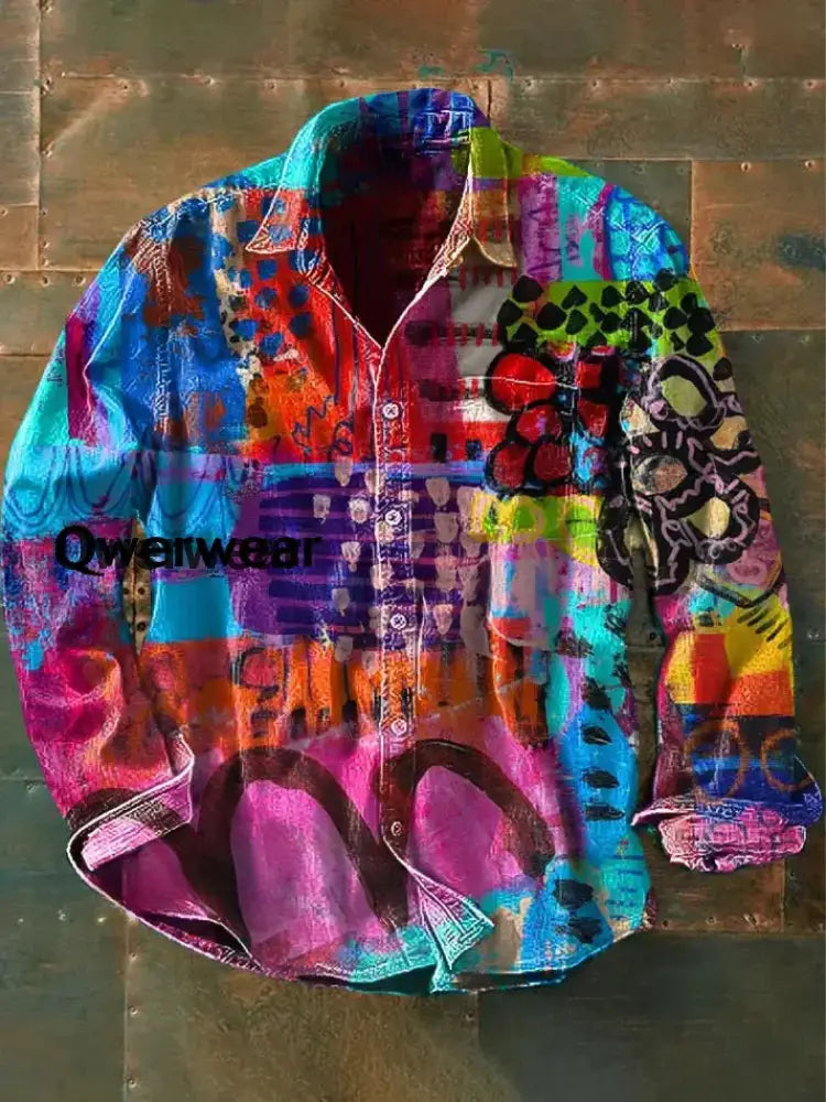 Retro Abstract Gradient Art Print Casual Long Sleeve Shirt