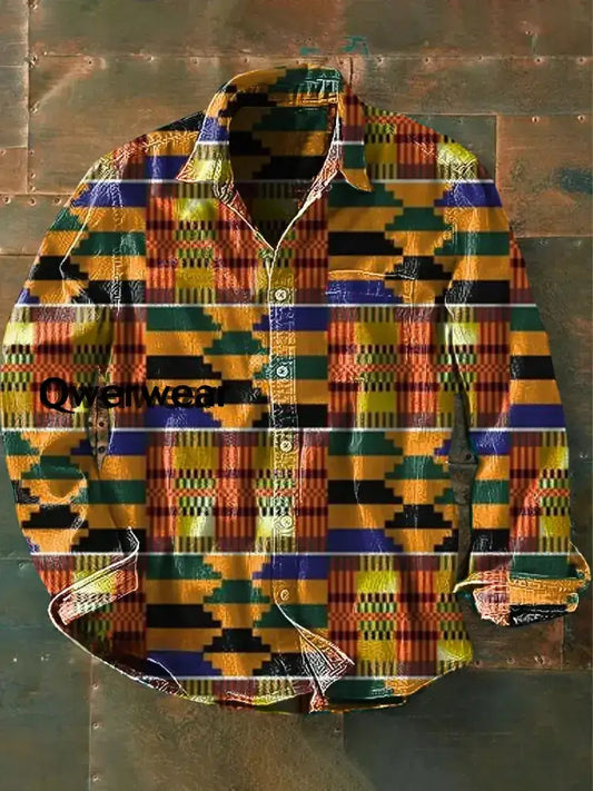 Retro Abstract Gradient Art Print Casual Long Sleeve Shirt