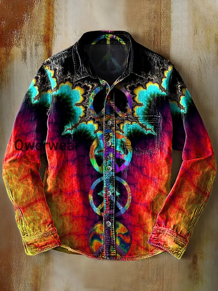 Retro Abstract Gradient Art Print Casual Long Sleeve Shirt A / S