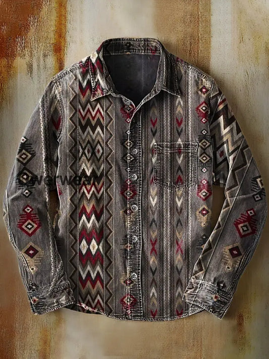 Retro Abstract Gradient Art Print Casual Long Sleeve Shirt A / S