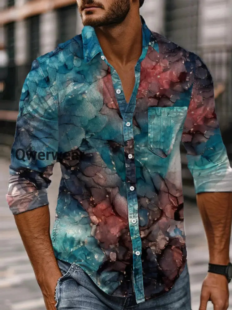 Retro Abstract Gradient Art Print Casual Long Sleeve Shirt A / S