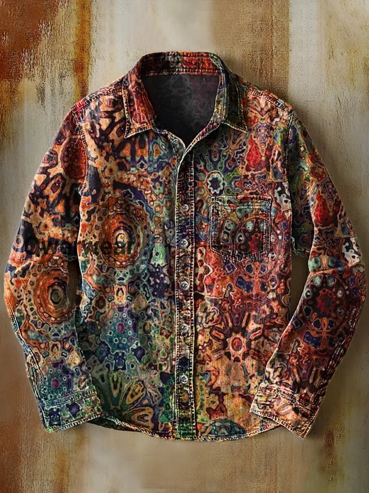 Retro Abstract Gradient Art Print Casual Long Sleeve Shirt A / S