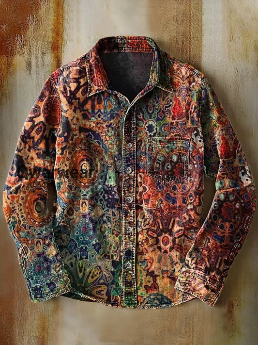 Retro Abstract Gradient Art Print Casual Long Sleeve Shirt A / S