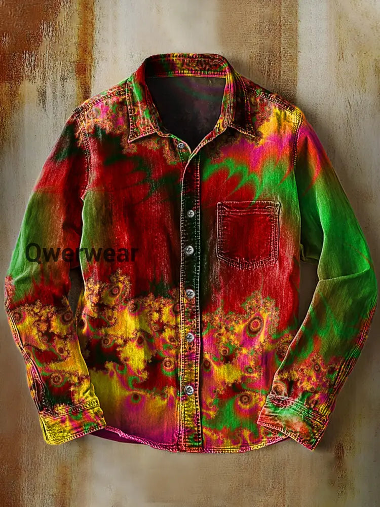 Retro Abstract Gradient Art Print Casual Long Sleeve Shirt A / S