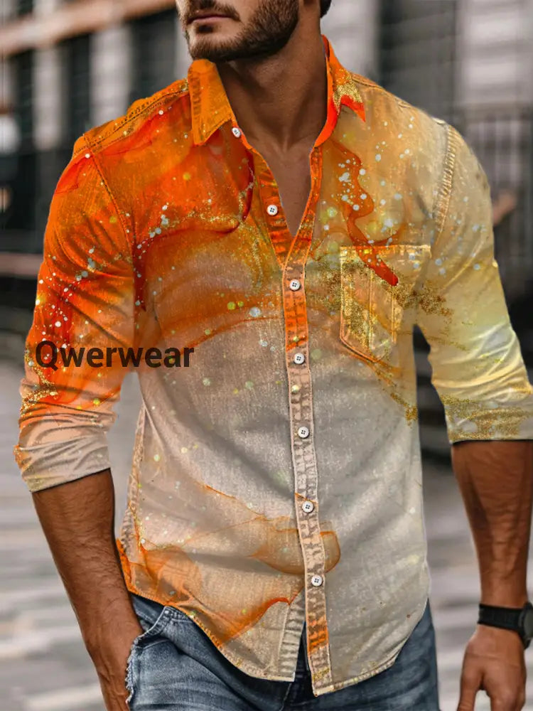 Retro Abstract Gradient Art Print Casual Long Sleeve Shirt A / S