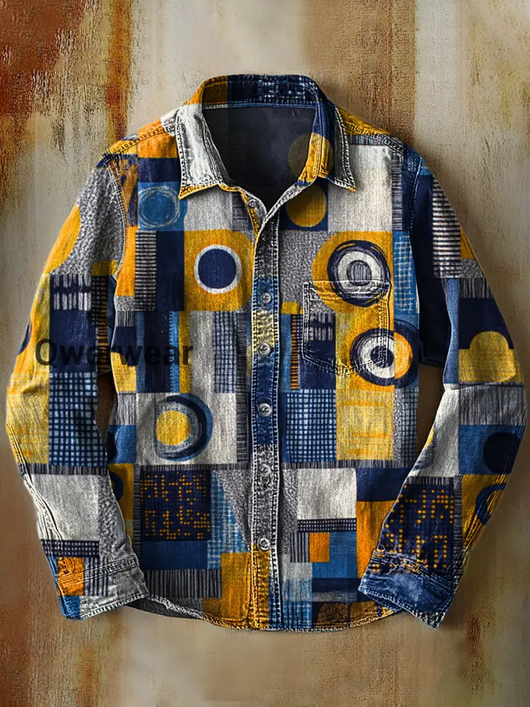 Retro Abstract Gradient Art Print Casual Long Sleeve Shirt A / S