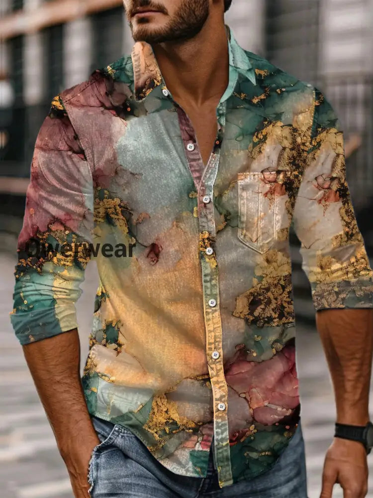 Retro Abstract Gradient Art Print Casual Long Sleeve Shirt A / S