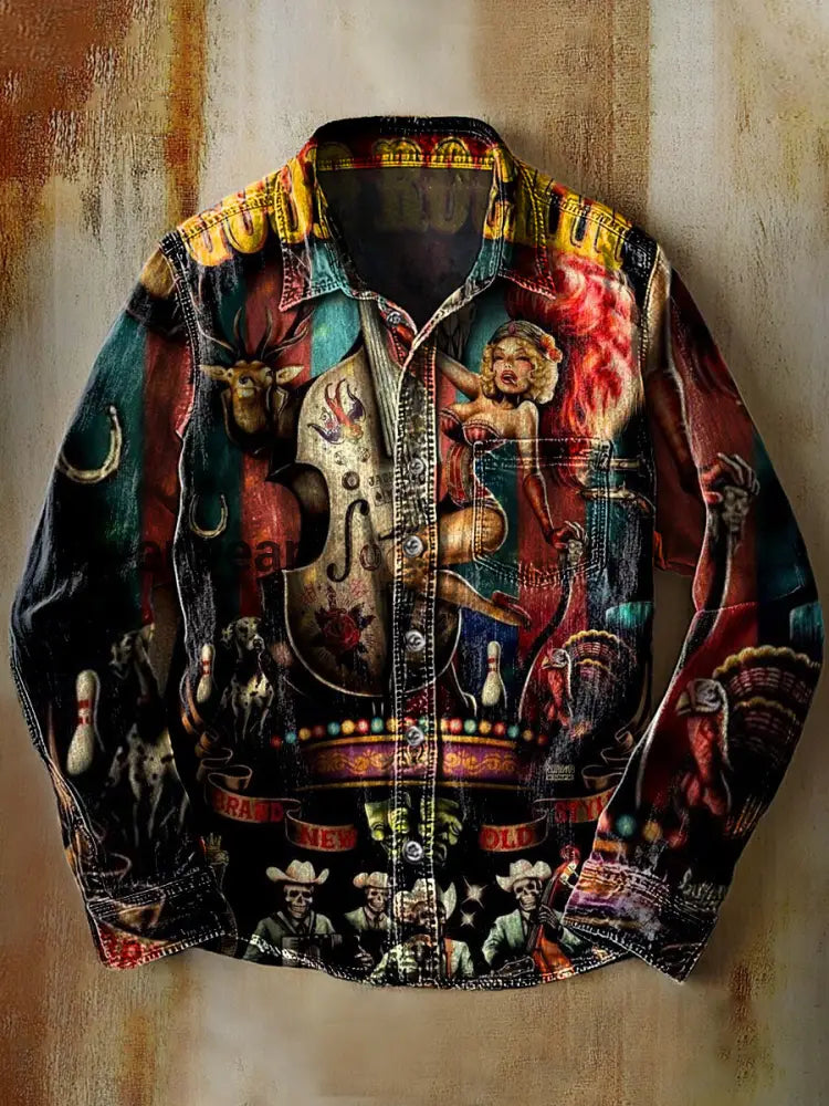 Retro Abstract Gradient Art Print Casual Long Sleeve Shirt A / S