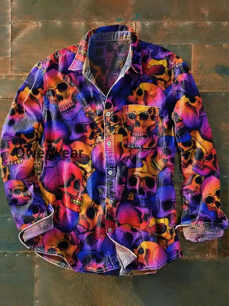 Retro Abstract Gradient Art Print Casual Long Sleeve Shirt A / S