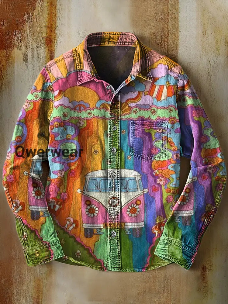 Retro Abstract Gradient Art Print Casual Long Sleeve Shirt A / S