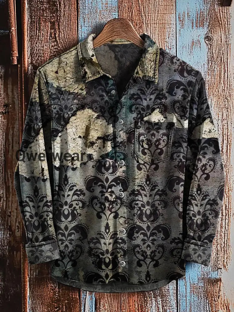 Retro Abstract Gradient Art Print Casual Long Sleeve Shirt A / S Mens shirts