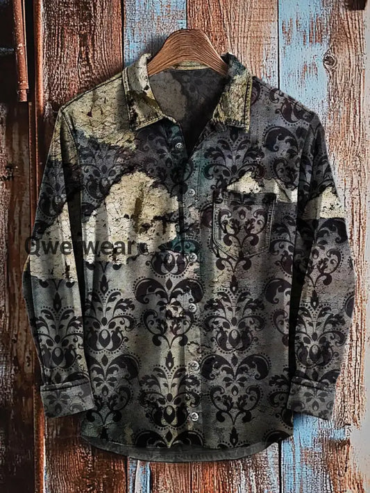 Retro Abstract Gradient Art Print Casual Long Sleeve Shirt A / S Mens shirts