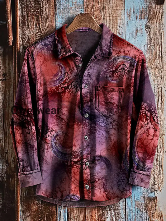 Retro Abstract Gradient Art Print Casual Long Sleeve Shirt A / S Mens shirts