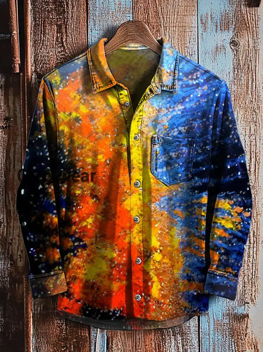 Retro Abstract Gradient Art Print Casual Long Sleeve Shirt A / S Mens shirts