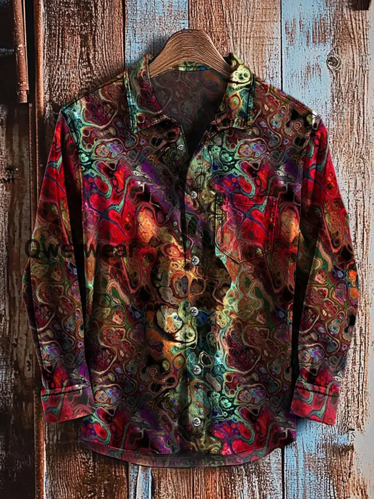 Retro Abstract Gradient Art Print Casual Long Sleeve Shirt A / S Mens shirts