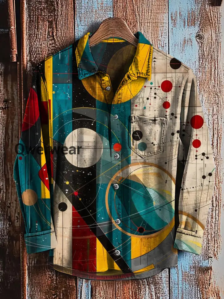 Retro Abstract Gradient Art Print Casual Long Sleeve Shirt A / S Mens shirts