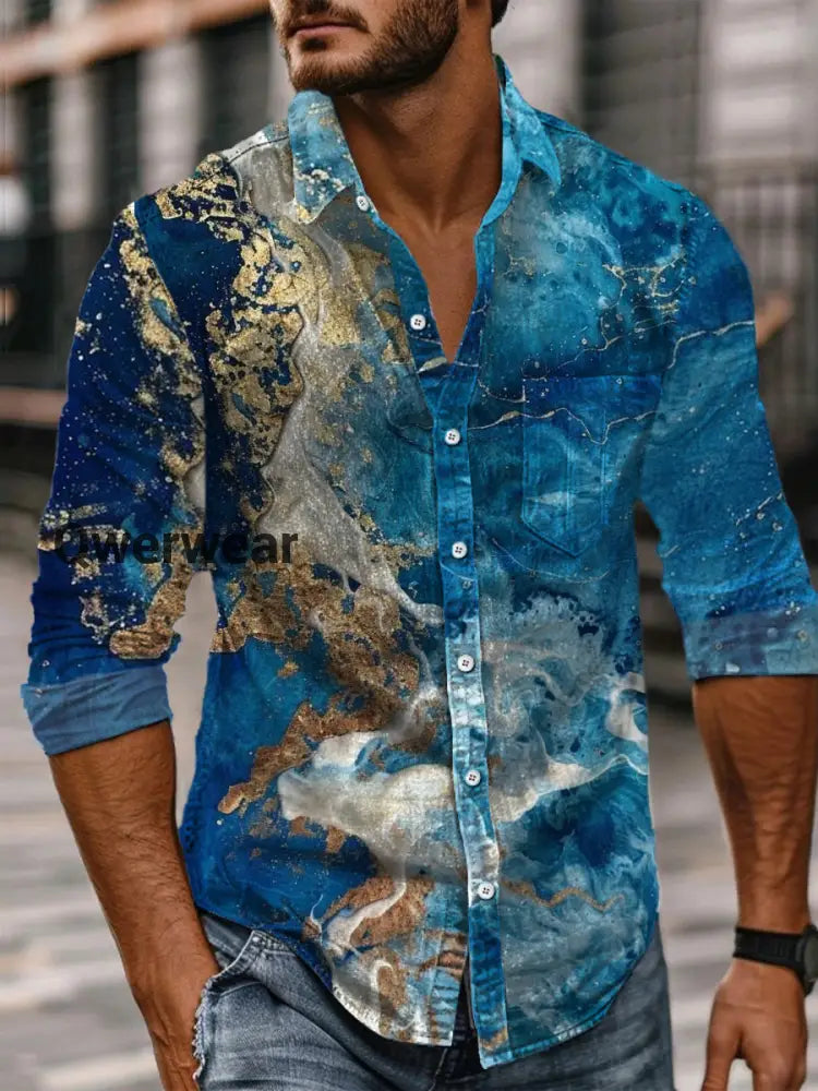 Retro Abstract Gradient Art Print Casual Long Sleeve Shirt A / S Mens shirts