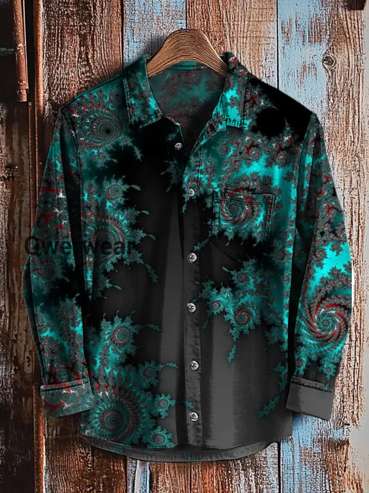 Retro Abstract Gradient Art Print Casual Long Sleeve Shirt A / S Mens shirts
