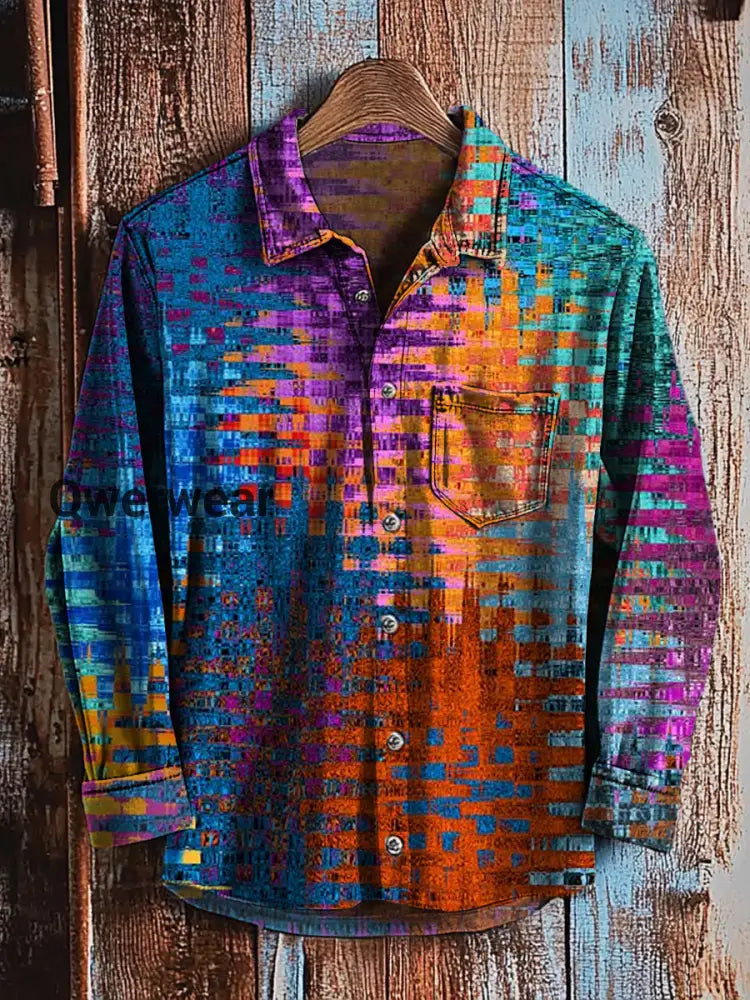 Retro Abstract Gradient Art Print Casual Long Sleeve Shirt A / S Mens shirts
