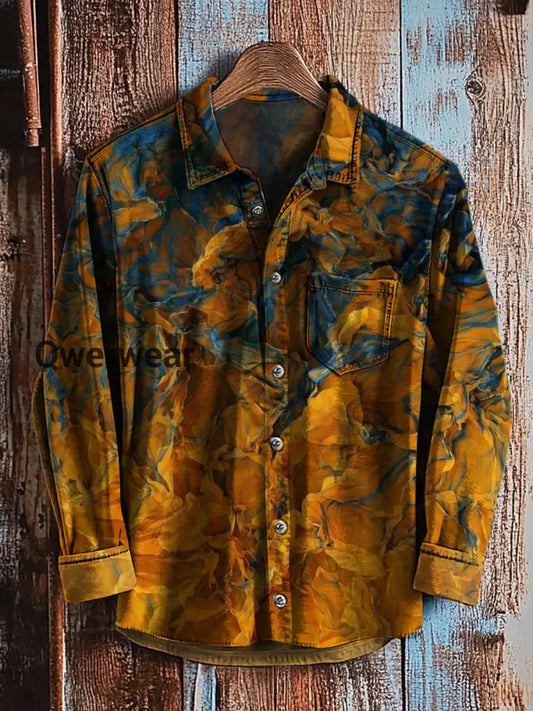 Retro Abstract Gradient Art Print Casual Long Sleeve Shirt A / S Mens shirts