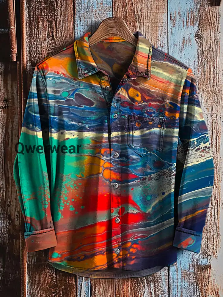 Retro Abstract Gradient Art Print Casual Long Sleeve Shirt A / S Mens shirts