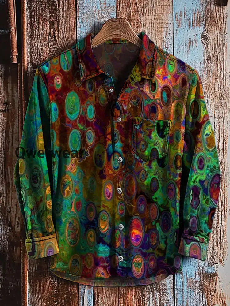 Retro Abstract Gradient Art Print Casual Long Sleeve Shirt A / S Mens shirts