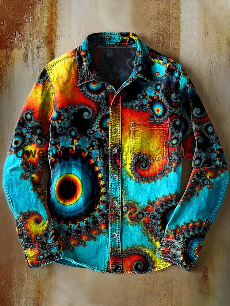 Retro Abstract Gradient Art Print Casual Long Sleeve Shirt A / S Mens shirts