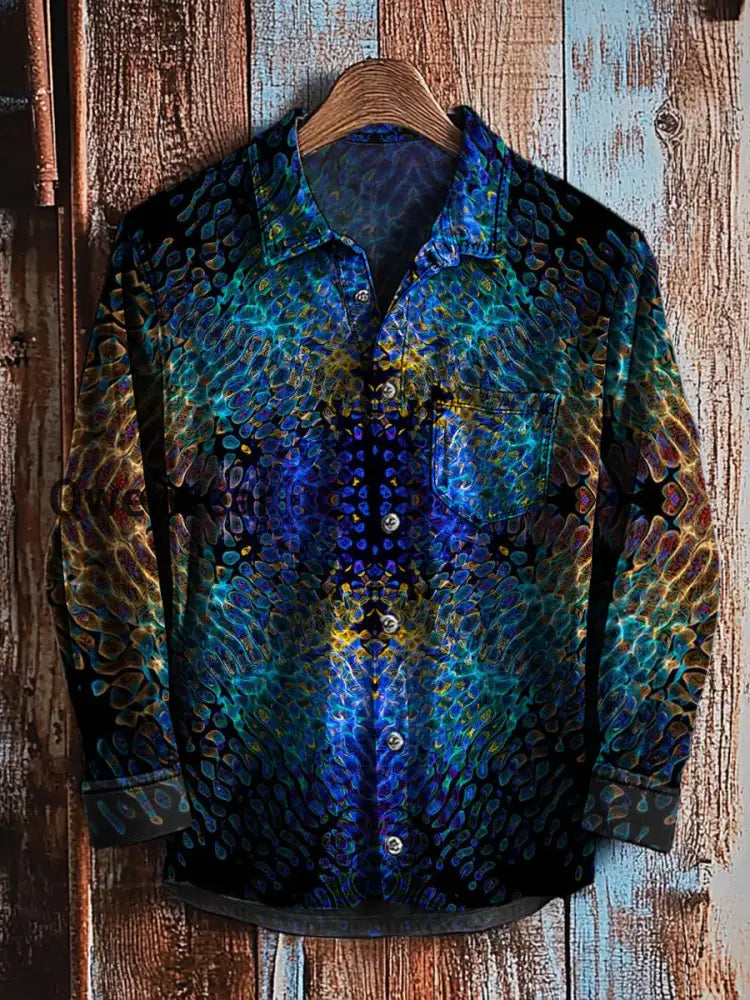Retro Abstract Gradient Art Print Casual Long Sleeve Shirt A / S Mens shirts