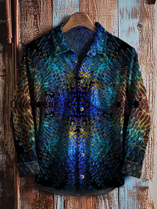 Retro Abstract Gradient Art Print Casual Long Sleeve Shirt A / S Mens shirts