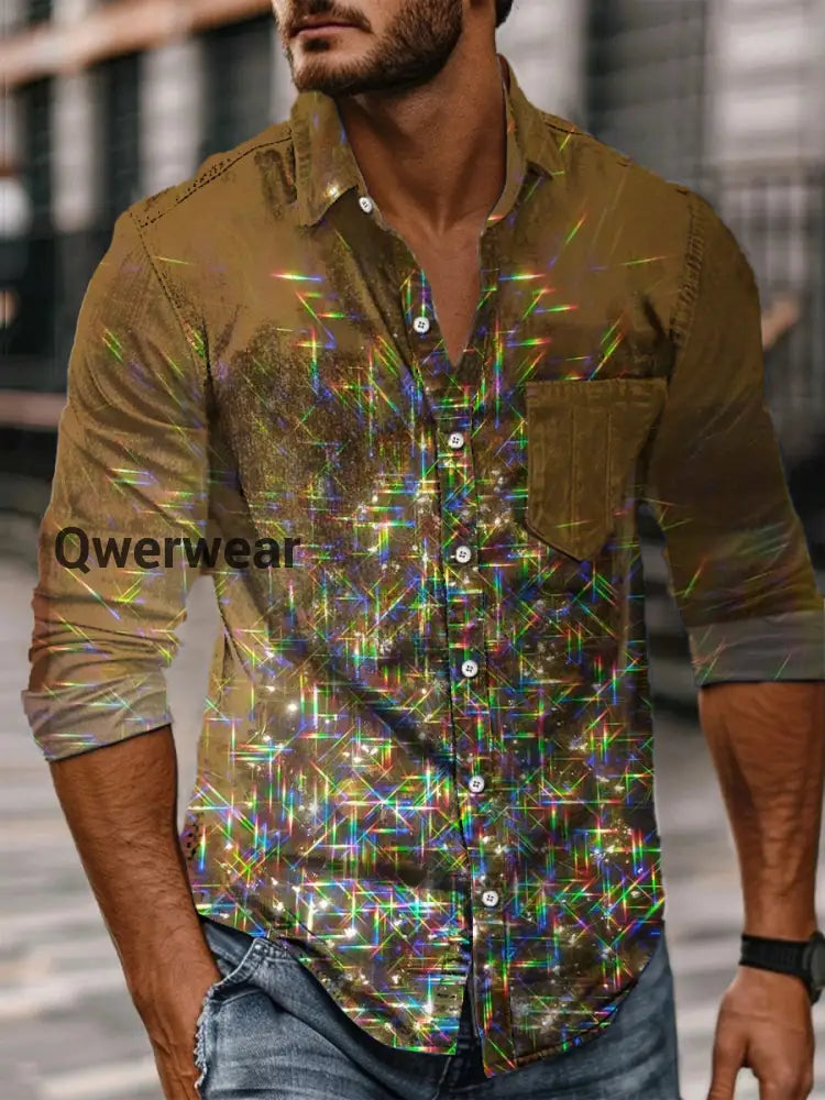 Retro Abstract Gradient Art Print Casual Long Sleeve Shirt A / S Mens shirts