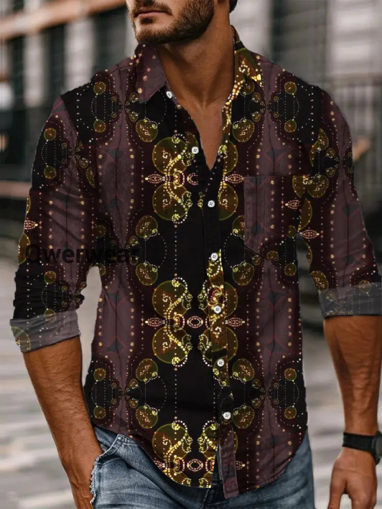 Retro Abstract Gradient Art Print Casual Long Sleeve Shirt A / S Mens shirts