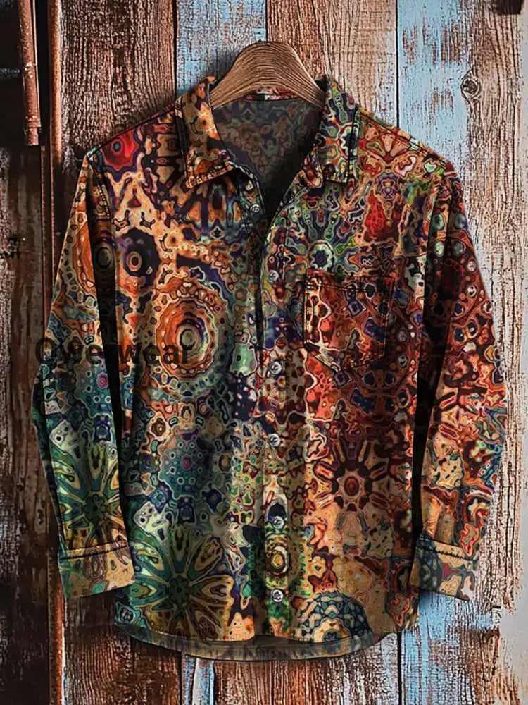 Retro Abstract Gradient Art Print Casual Long Sleeve Shirt A / S Mens shirts