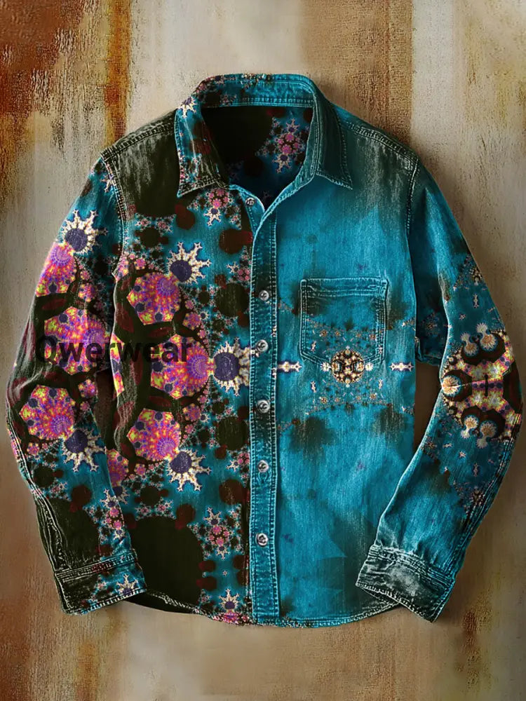 Retro Abstract Gradient Art Print Casual Long Sleeve Shirt A / S Mens shirts