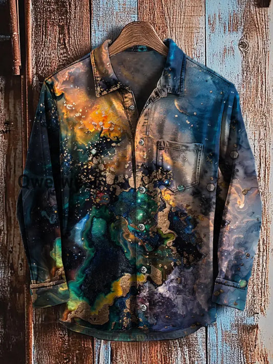 Retro Abstract Gradient Art Print Casual Long Sleeve Shirt A / S Mens shirts