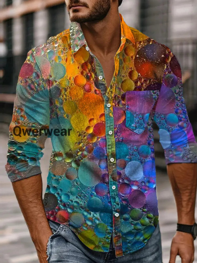 Retro Abstract Gradient Art Print Casual Long Sleeve Shirt A / S Mens shirts