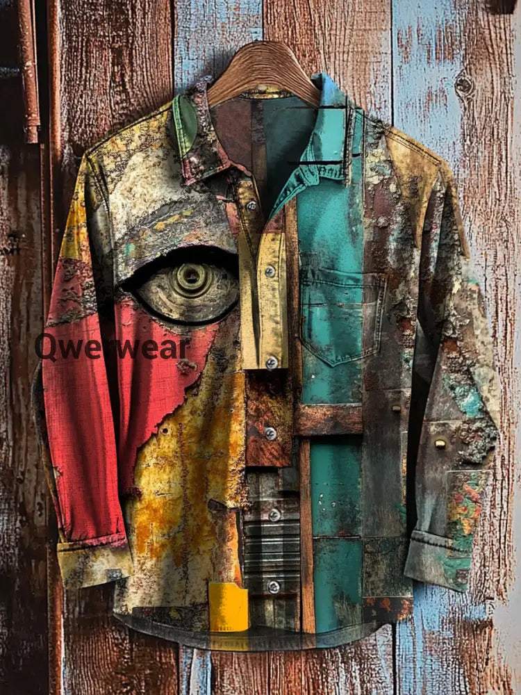 Retro Abstract Gradient Art Print Casual Long Sleeve Shirt A / S Mens shirts