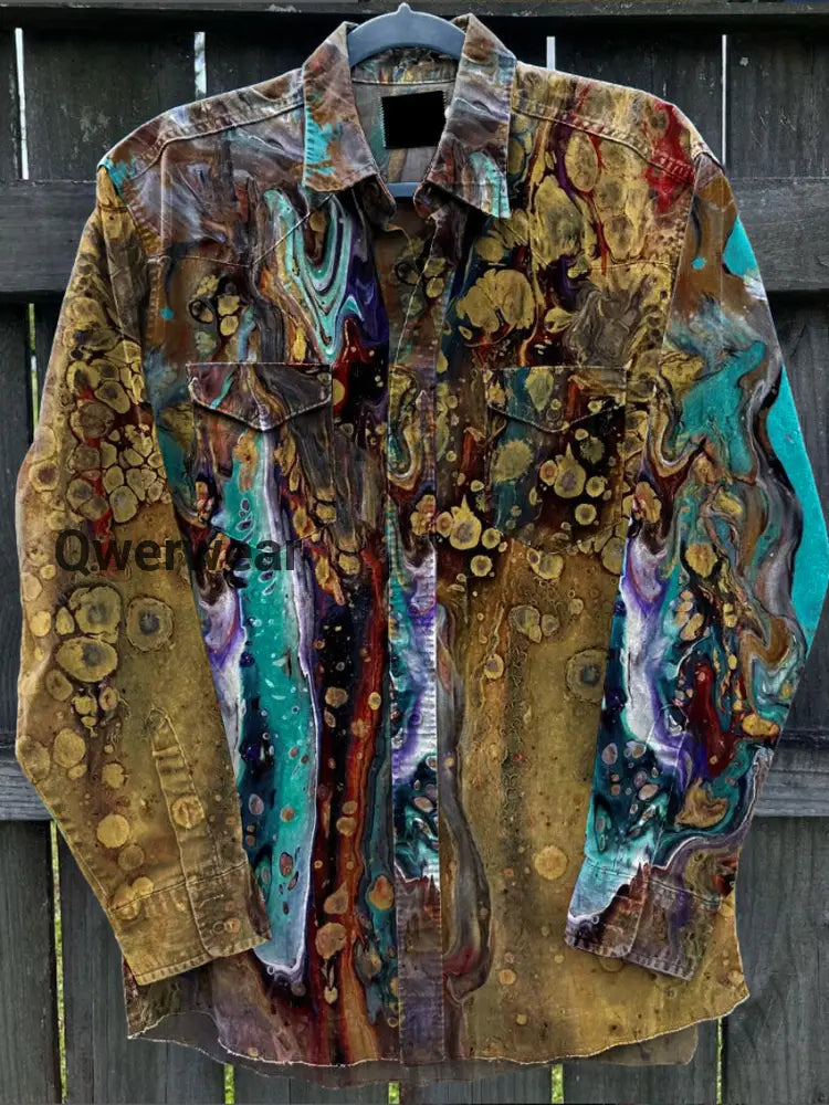 Retro Abstract Gradient Art Print Casual Long Sleeve Shirt A / S Mens shirts