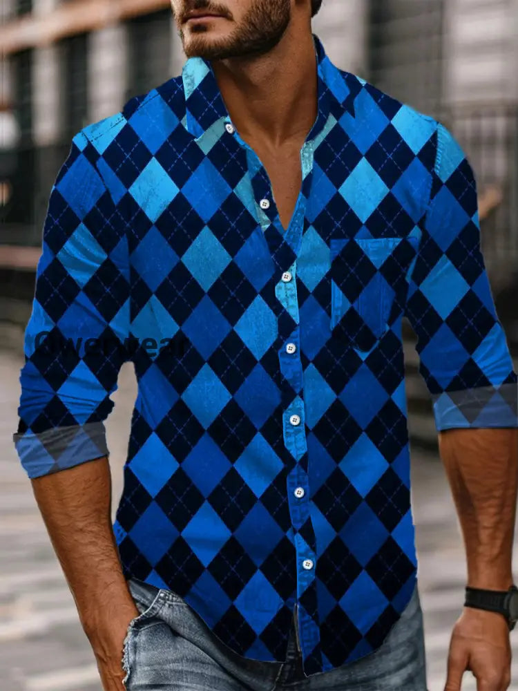 Retro Abstract Gradient Art Print Casual Long Sleeve Shirt A / S Mens shirts