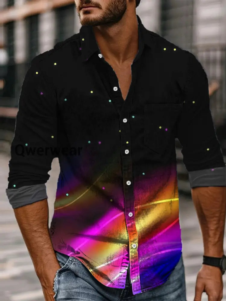 Retro Abstract Gradient Art Print Casual Long Sleeve Shirt A / S Mens shirts